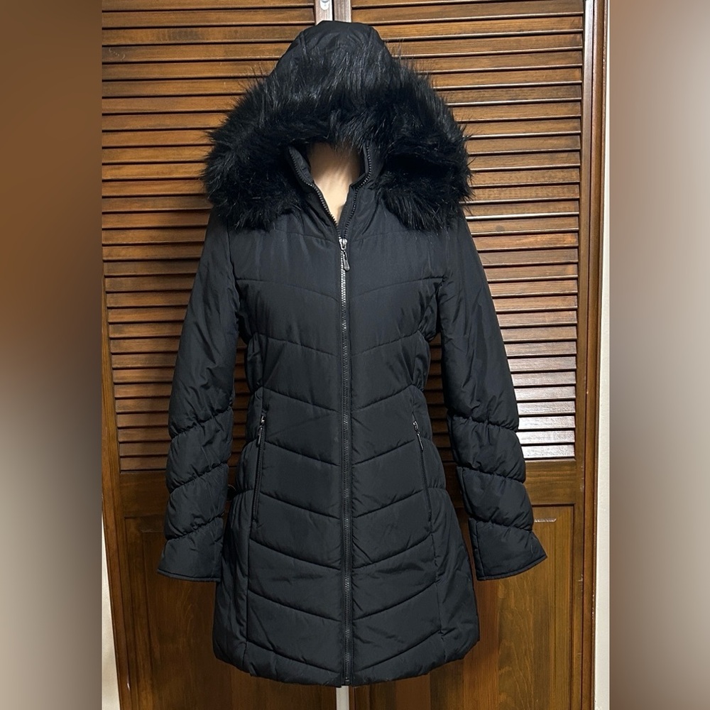 Maralyn & Me Black Faux Fur Hooded Puffer Coat Jacket Size S - Picture 2 of 11